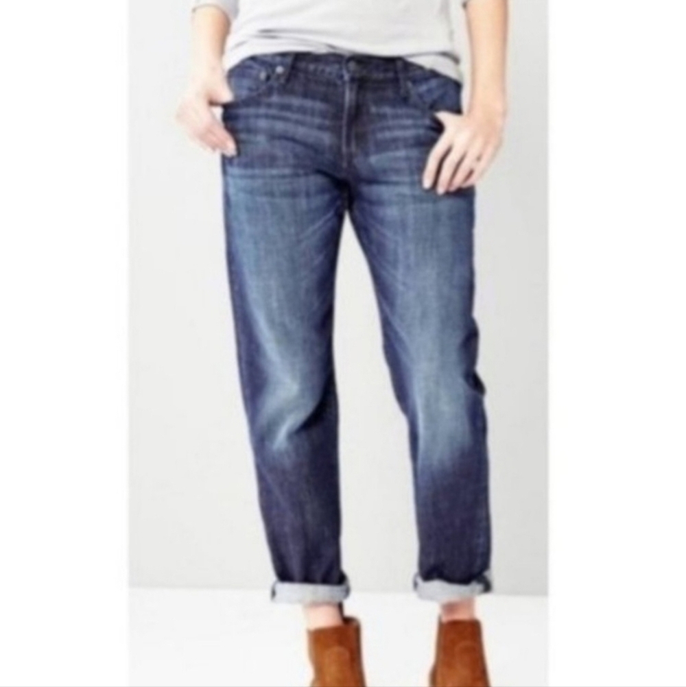 American Eagle AEO Boy Fit Cropped Blue Denim Jeans Women's Size 4 Casual EUC